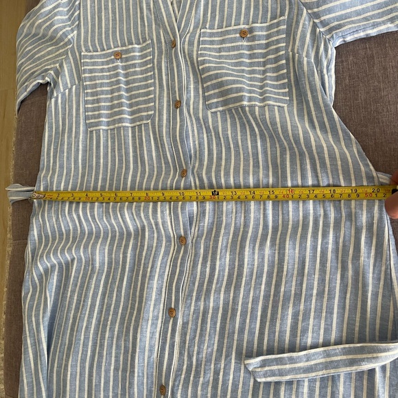 Zara women’s Blue Dress belted, long sleeve  White stripe long Dress shirt Small - Picture 11 of 12